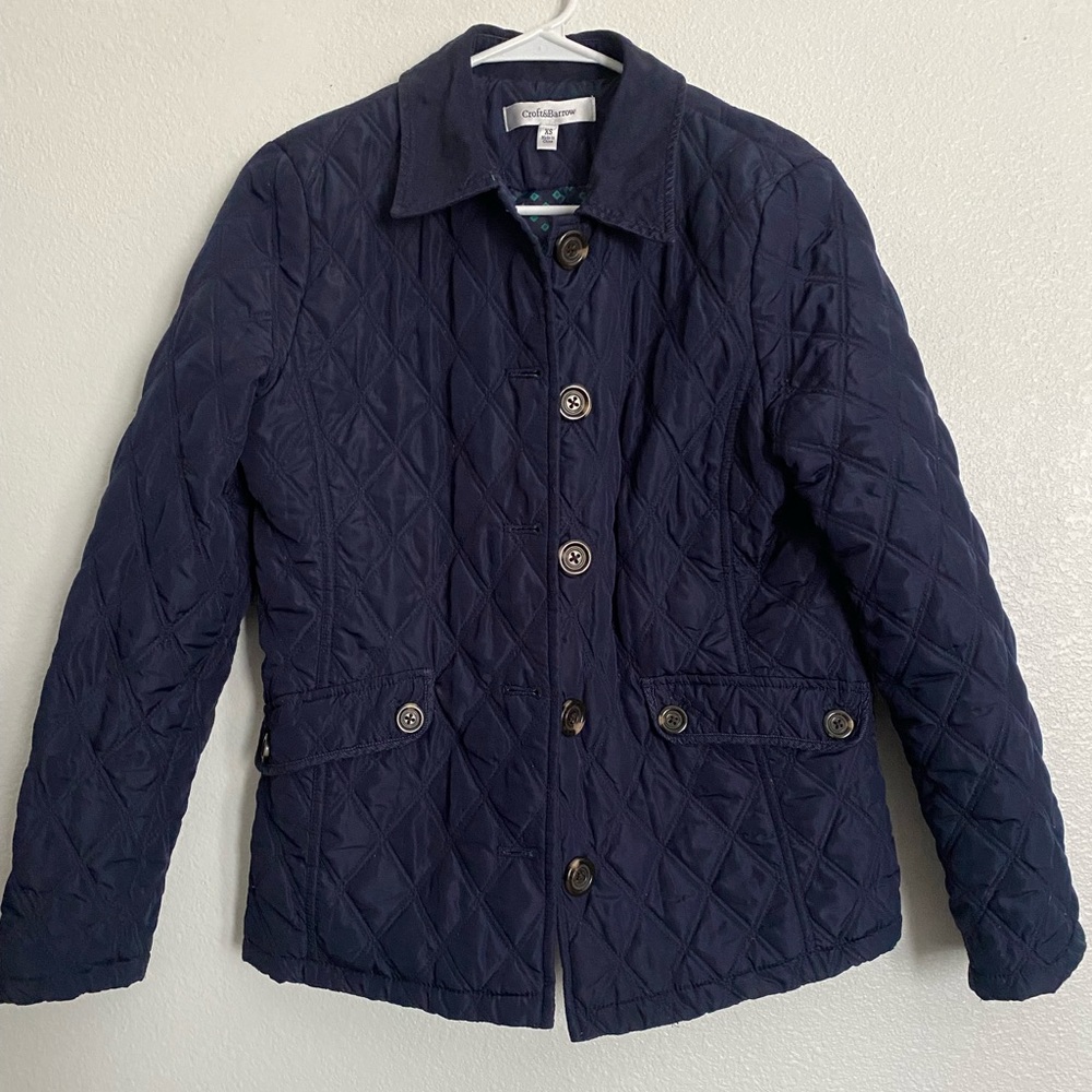 Croft & Barrow women’s classic navy blue quilted button jacket coat, size XS
